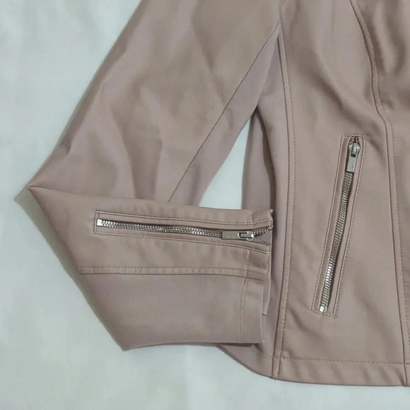 EXPRESS Faux Leather Double Peplum Jacket, Color Pink Size L - Picture 8 of 16